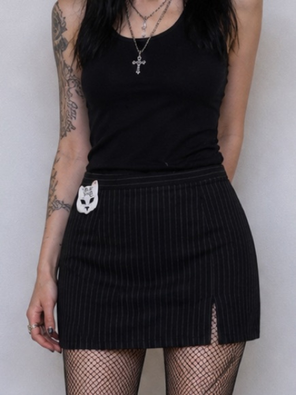 Garage Late 90s Black and White Pinstripe Mini Skirt